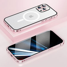 Custodia Lusso Metallo Laterale e Plastica Cover con Mag-Safe Magnetic LF1 per Apple iPhone 14 Pro Oro Rosa