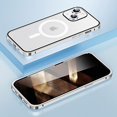 Custodia Lusso Metallo Laterale e Plastica Cover con Mag-Safe Magnetic LF1 per Apple iPhone 15 Argento