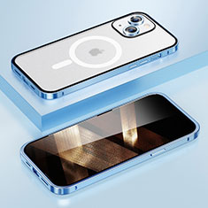 Custodia Lusso Metallo Laterale e Plastica Cover con Mag-Safe Magnetic LF1 per Apple iPhone 15 Blu