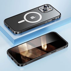 Custodia Lusso Metallo Laterale e Plastica Cover con Mag-Safe Magnetic LF1 per Apple iPhone 15 Nero