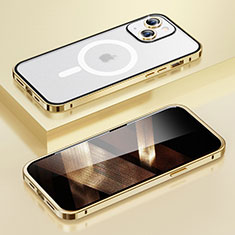Custodia Lusso Metallo Laterale e Plastica Cover con Mag-Safe Magnetic LF1 per Apple iPhone 15 Oro