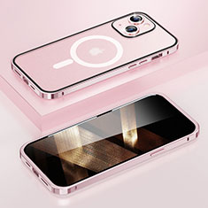 Custodia Lusso Metallo Laterale e Plastica Cover con Mag-Safe Magnetic LF1 per Apple iPhone 15 Oro Rosa