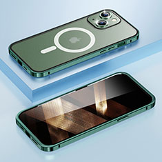 Custodia Lusso Metallo Laterale e Plastica Cover con Mag-Safe Magnetic LF1 per Apple iPhone 15 Plus Verde