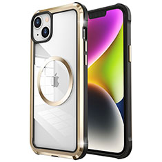 Custodia Lusso Metallo Laterale e Plastica Cover con Mag-Safe Magnetic LF2 per Apple iPhone 14 Oro