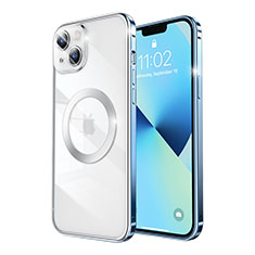 Custodia Lusso Metallo Laterale e Plastica Cover con Mag-Safe Magnetic LF3 per Apple iPhone 13 Blu