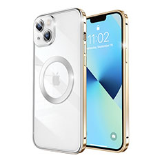 Custodia Lusso Metallo Laterale e Plastica Cover con Mag-Safe Magnetic LF3 per Apple iPhone 13 Oro