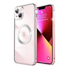 Custodia Lusso Metallo Laterale e Plastica Cover con Mag-Safe Magnetic LF3 per Apple iPhone 13 Oro Rosa