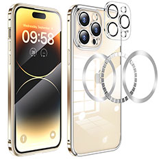 Custodia Lusso Metallo Laterale e Plastica Cover con Mag-Safe Magnetic LF3 per Apple iPhone 14 Pro Oro