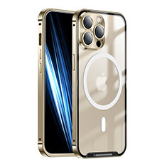Custodia Lusso Metallo Laterale e Plastica Cover con Mag-Safe Magnetic LK1 per Apple iPhone 13 Pro Max Oro