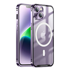 Custodia Lusso Metallo Laterale e Plastica Cover con Mag-Safe Magnetic LK1 per Apple iPhone 14 Plus Viola