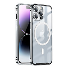 Custodia Lusso Metallo Laterale e Plastica Cover con Mag-Safe Magnetic LK1 per Apple iPhone 14 Pro Argento