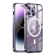 Custodia Lusso Metallo Laterale e Plastica Cover con Mag-Safe Magnetic LK1 per Apple iPhone 14 Pro Viola