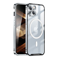 Custodia Lusso Metallo Laterale e Plastica Cover con Mag-Safe Magnetic LK1 per Apple iPhone 15 Argento