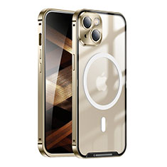 Custodia Lusso Metallo Laterale e Plastica Cover con Mag-Safe Magnetic LK1 per Apple iPhone 15 Oro