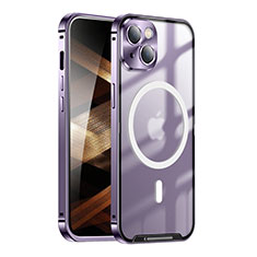 Custodia Lusso Metallo Laterale e Plastica Cover con Mag-Safe Magnetic LK1 per Apple iPhone 15 Plus Viola