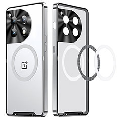 Custodia Lusso Metallo Laterale e Plastica Cover con Mag-Safe Magnetic LK1 per OnePlus 12R 5G Argento