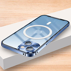 Custodia Lusso Metallo Laterale e Plastica Cover con Mag-Safe Magnetic LK2 per Apple iPhone 13 Blu