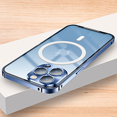 Custodia Lusso Metallo Laterale e Plastica Cover con Mag-Safe Magnetic LK2 per Apple iPhone 13 Pro Blu