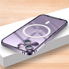 Custodia Lusso Metallo Laterale e Plastica Cover con Mag-Safe Magnetic LK2 per Apple iPhone 13 Viola