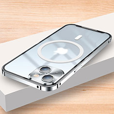 Custodia Lusso Metallo Laterale e Plastica Cover con Mag-Safe Magnetic LK2 per Apple iPhone 14 Argento