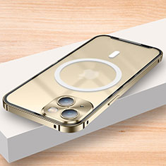 Custodia Lusso Metallo Laterale e Plastica Cover con Mag-Safe Magnetic LK2 per Apple iPhone 14 Oro