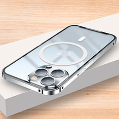Custodia Lusso Metallo Laterale e Plastica Cover con Mag-Safe Magnetic LK2 per Apple iPhone 14 Pro Argento