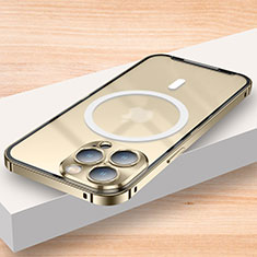Custodia Lusso Metallo Laterale e Plastica Cover con Mag-Safe Magnetic LK2 per Apple iPhone 14 Pro Oro
