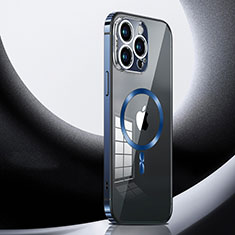 Custodia Lusso Metallo Laterale e Plastica Cover con Mag-Safe Magnetic LK3 per Apple iPhone 13 Pro Blu