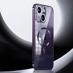 Custodia Lusso Metallo Laterale e Plastica Cover con Mag-Safe Magnetic LK3 per Apple iPhone 15 Plus Viola