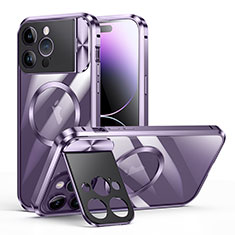 Custodia Lusso Metallo Laterale e Plastica Cover con Mag-Safe Magnetic LK4 per Apple iPhone 13 Pro Max Viola