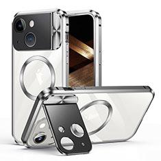 Custodia Lusso Metallo Laterale e Plastica Cover con Mag-Safe Magnetic LK4 per Apple iPhone 14 Argento