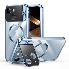 Custodia Lusso Metallo Laterale e Plastica Cover con Mag-Safe Magnetic LK4 per Apple iPhone 14 Blu