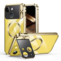 Custodia Lusso Metallo Laterale e Plastica Cover con Mag-Safe Magnetic LK4 per Apple iPhone 14 Oro