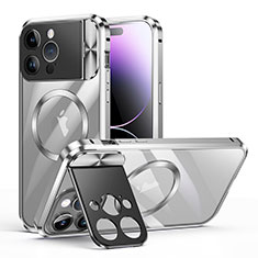 Custodia Lusso Metallo Laterale e Plastica Cover con Mag-Safe Magnetic LK4 per Apple iPhone 14 Pro Argento
