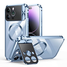 Custodia Lusso Metallo Laterale e Plastica Cover con Mag-Safe Magnetic LK4 per Apple iPhone 14 Pro Blu