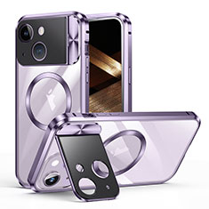 Custodia Lusso Metallo Laterale e Plastica Cover con Mag-Safe Magnetic LK4 per Apple iPhone 14 Viola