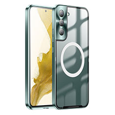 Custodia Lusso Metallo Laterale e Plastica Cover con Mag-Safe Magnetic P01 per Samsung Galaxy S21 5G Verde
