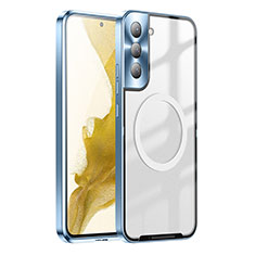 Custodia Lusso Metallo Laterale e Plastica Cover con Mag-Safe Magnetic P01 per Samsung Galaxy S22 5G Blu