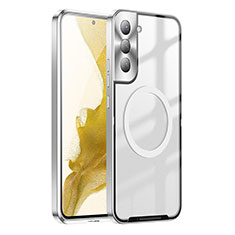 Custodia Lusso Metallo Laterale e Plastica Cover con Mag-Safe Magnetic P01 per Samsung Galaxy S23 5G Argento