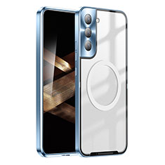 Custodia Lusso Metallo Laterale e Plastica Cover con Mag-Safe Magnetic P01 per Samsung Galaxy S24 5G Blu