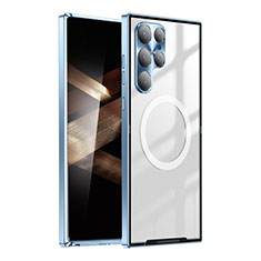 Custodia Lusso Metallo Laterale e Plastica Cover con Mag-Safe Magnetic P01 per Samsung Galaxy S24 Ultra 5G Blu