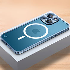 Custodia Lusso Metallo Laterale e Plastica Cover con Mag-Safe Magnetic QC1 per Apple iPhone 13 Blu