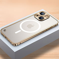 Custodia Lusso Metallo Laterale e Plastica Cover con Mag-Safe Magnetic QC1 per Apple iPhone 13 Oro
