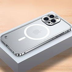 Custodia Lusso Metallo Laterale e Plastica Cover con Mag-Safe Magnetic QC1 per Apple iPhone 13 Pro Max Argento