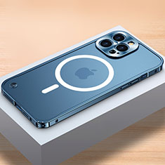 Custodia Lusso Metallo Laterale e Plastica Cover con Mag-Safe Magnetic QC1 per Apple iPhone 13 Pro Max Blu