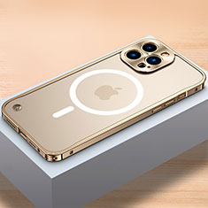 Custodia Lusso Metallo Laterale e Plastica Cover con Mag-Safe Magnetic QC1 per Apple iPhone 13 Pro Max Oro