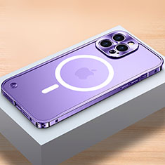 Custodia Lusso Metallo Laterale e Plastica Cover con Mag-Safe Magnetic QC1 per Apple iPhone 13 Pro Viola