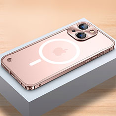 Custodia Lusso Metallo Laterale e Plastica Cover con Mag-Safe Magnetic QC1 per Apple iPhone 15 Oro Rosa