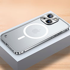 Custodia Lusso Metallo Laterale e Plastica Cover con Mag-Safe Magnetic QC1 per Apple iPhone 15 Plus Argento