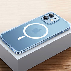 Custodia Lusso Metallo Laterale e Plastica Cover con Mag-Safe Magnetic QC2 per Apple iPhone 12 Blu